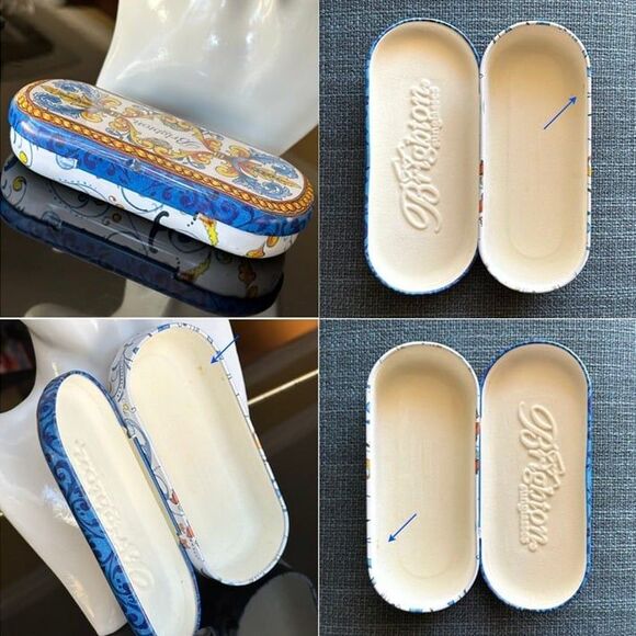 Vtg Brighton White Hardshell Metal Glasses Sunglasses Case Blue Yellow Filigree - Picture 12 of 12